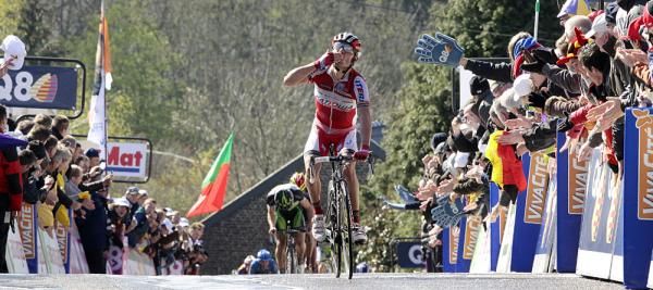 Joaquim Rodriguez (Katusha) had plenty of room to celebrate his Fleche Wallonne win
