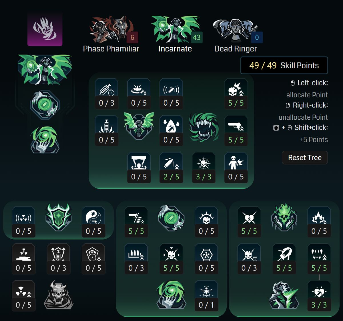 Borderlands 4 Vex builds: A screenshot of Vex's Vexcalation tree for her Witchy Trigger Finger build from Maxroll's builder.