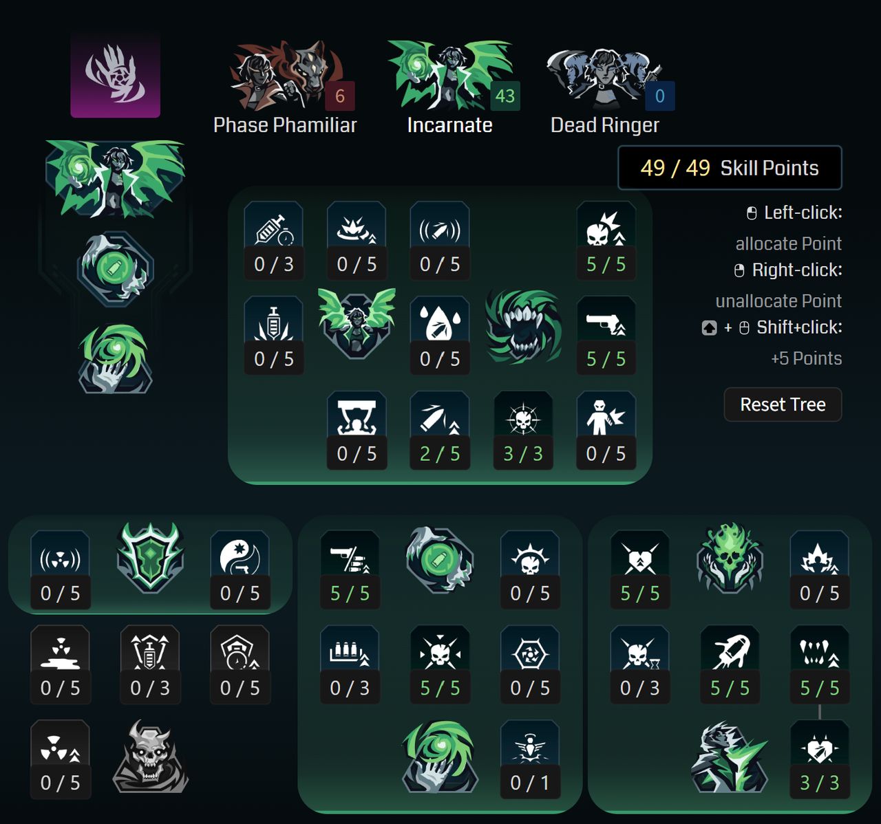 Borderlands 4 Vex builds: A screenshot of Vex's Vexcalation tree for her Witchy Trigger Finger build from Maxroll's builder.