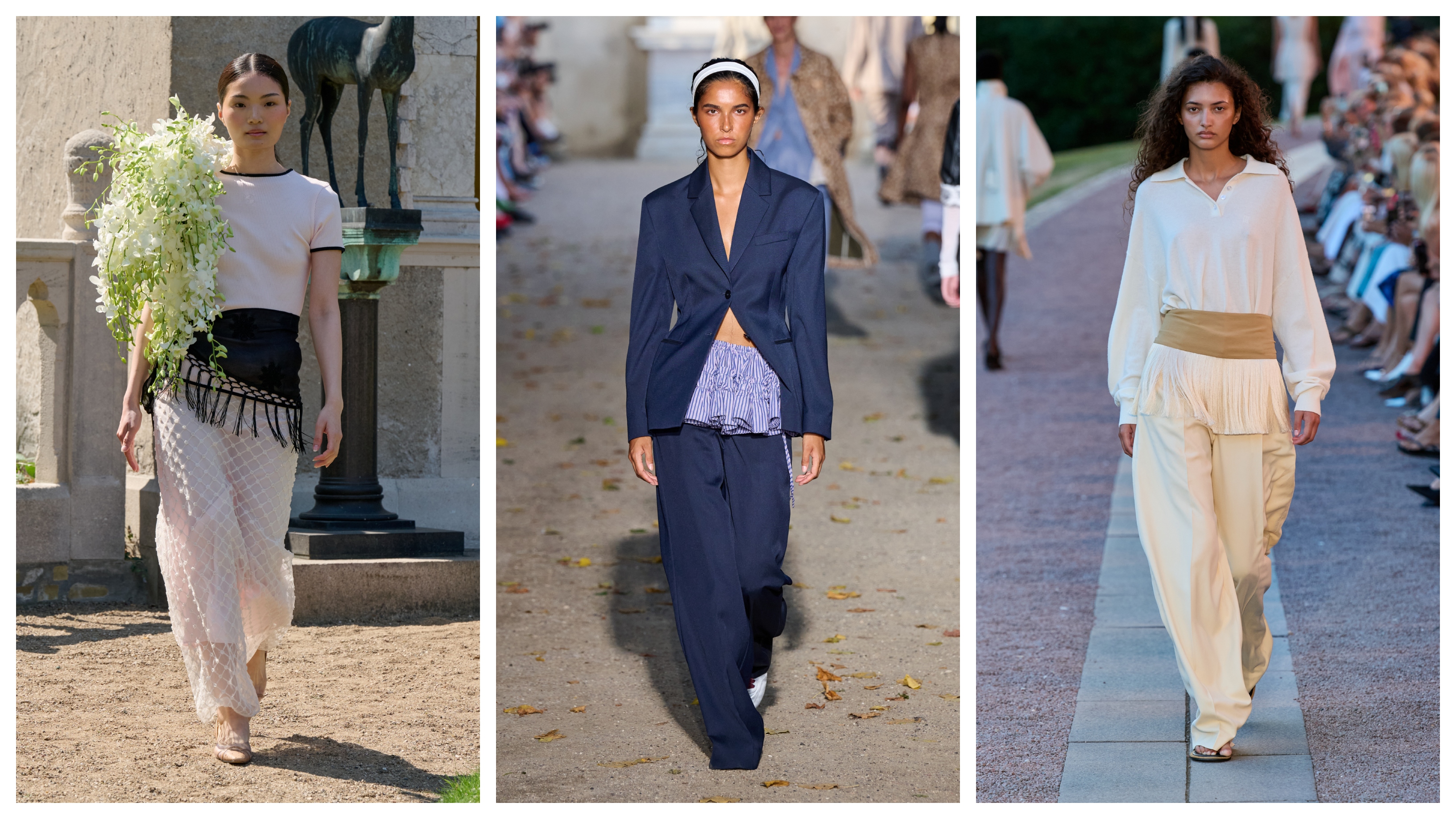 A collage featuring models wearing waist trend on the runways of Copenhagen Fashion Week spring/summer 2027.