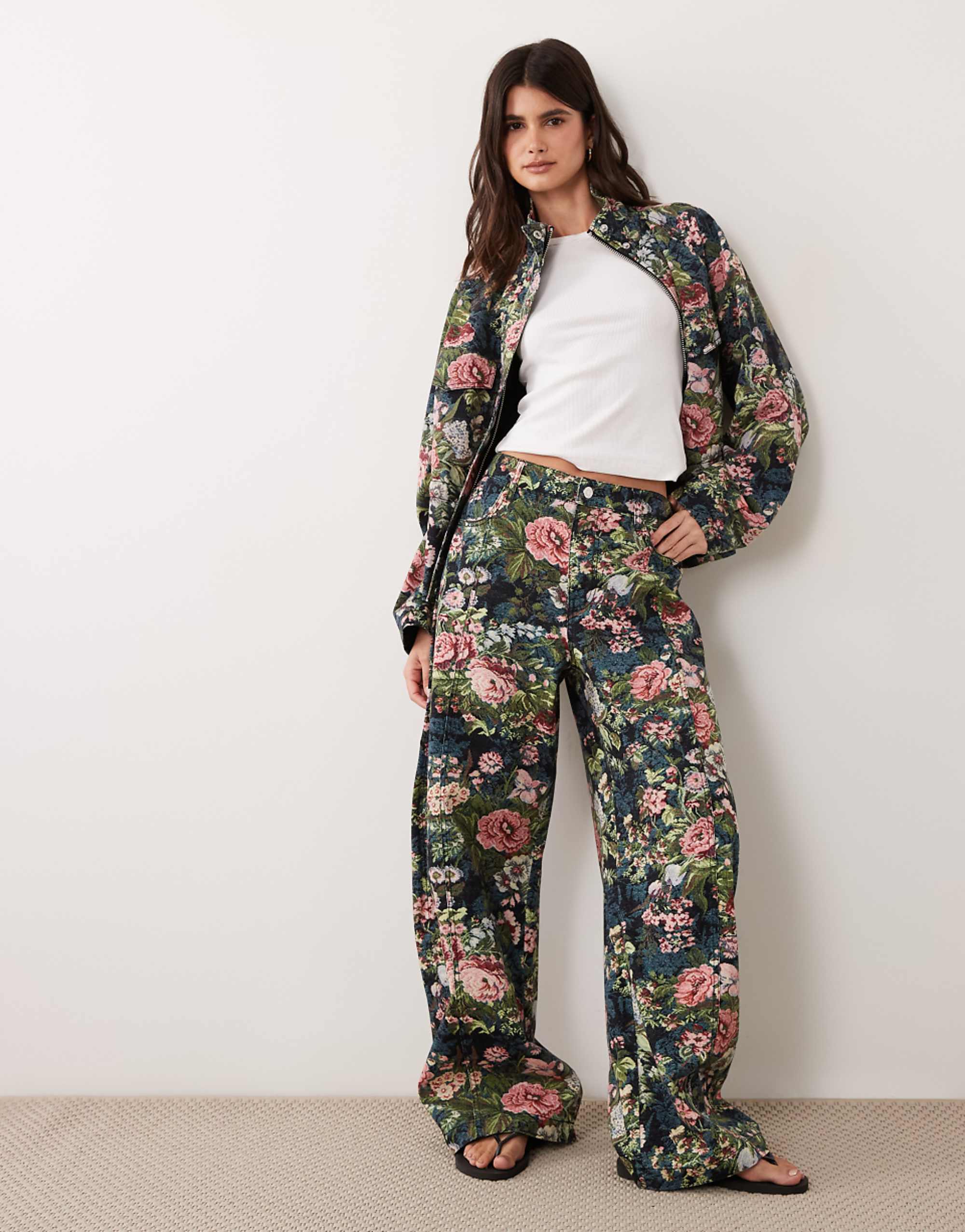 Asos Design Bow Barrel Trouser Co-Ord in Floral Tapestry Print