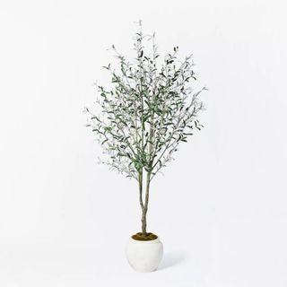 Faux olive tree in white pot