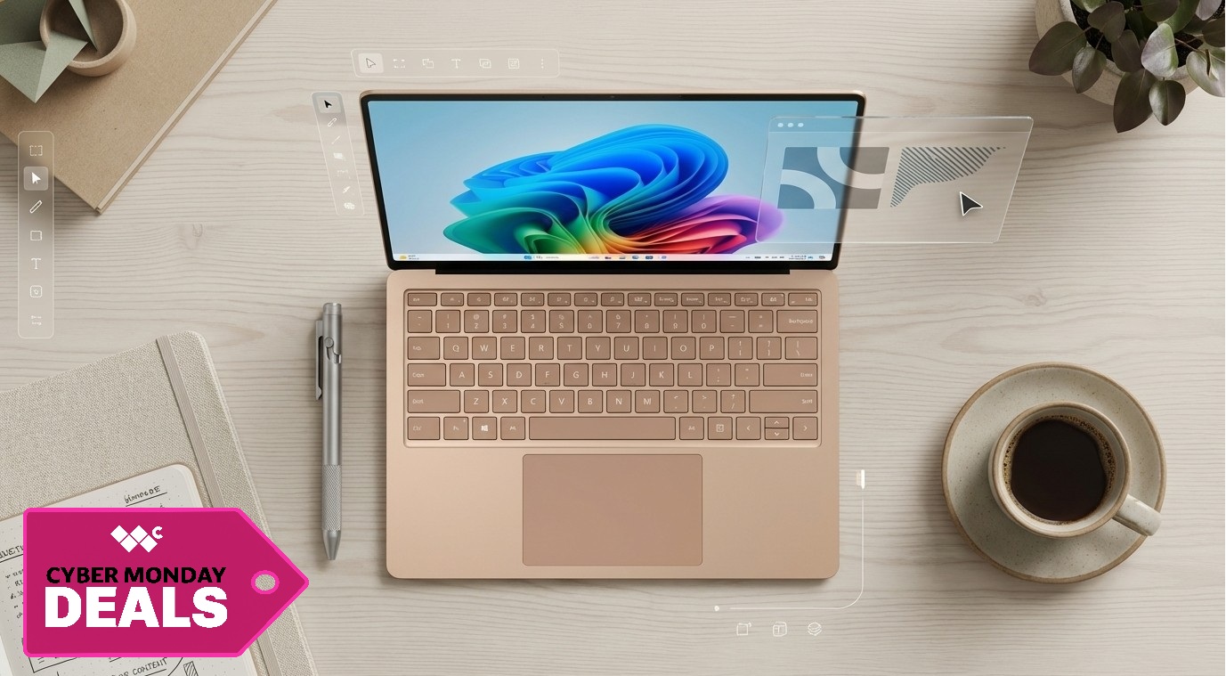 Surface Laptop 7 for Cyber Monday product shots in various positions.
