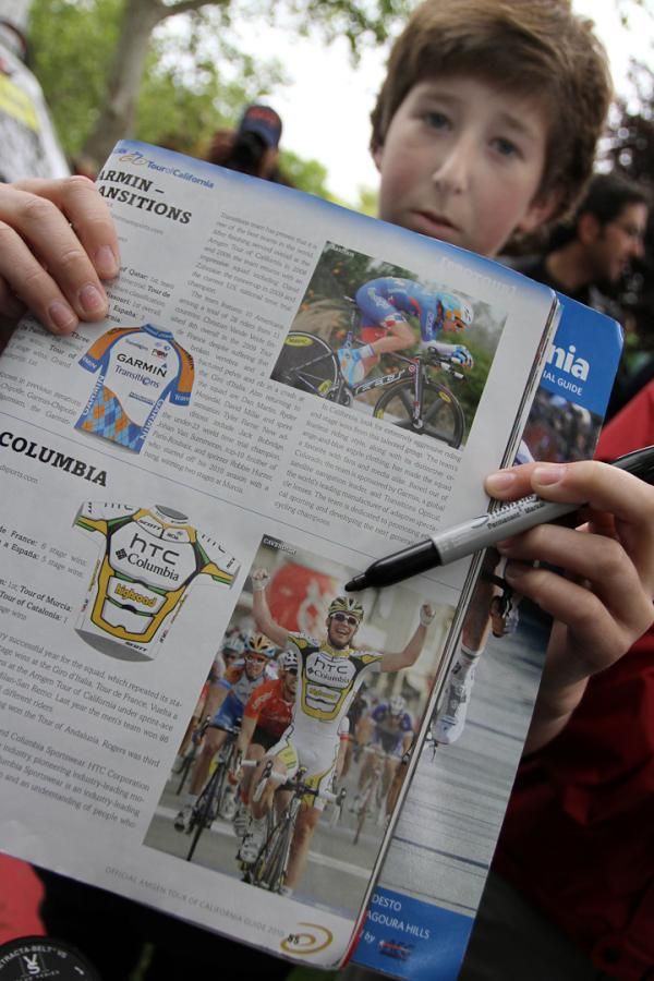 Kyle Tohlen of Davis shows where he hopes to get Mark Cavendish&rsquo;s autograph.