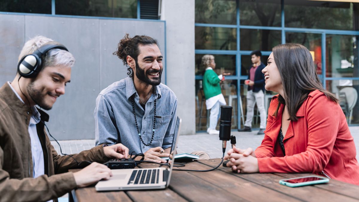 People recording an interview