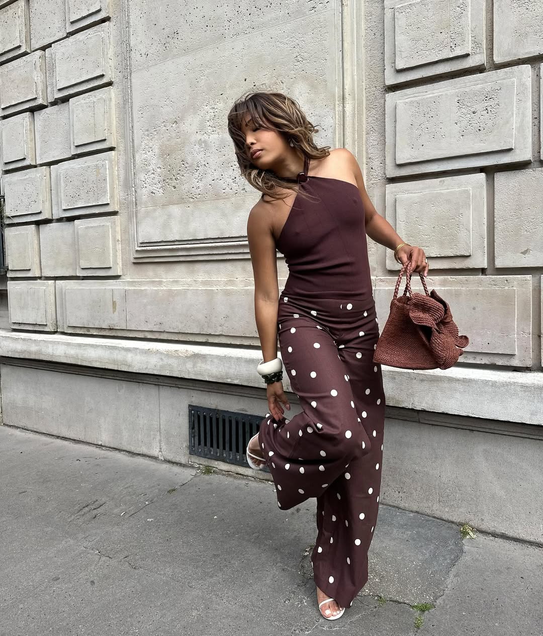 Slip into Style wears a Sezane co-ord and heeled sandals