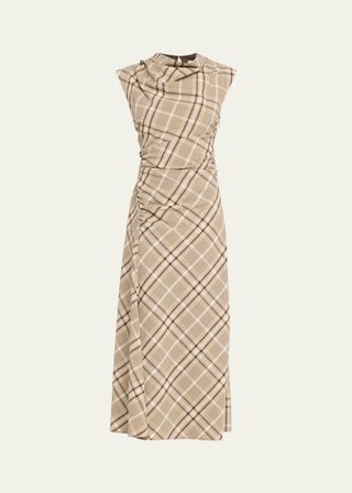 Burke Plaid Draped Midi Dress