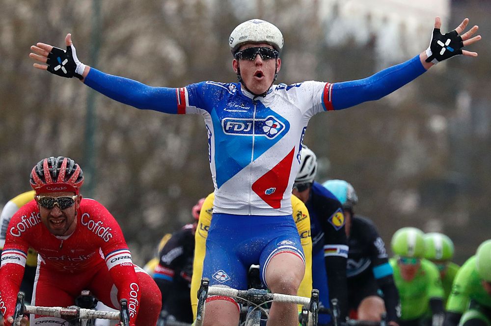 Arnaud D&eacute;mare (FDJ) victorious in the stage 1 sprint at Paris-Nice
