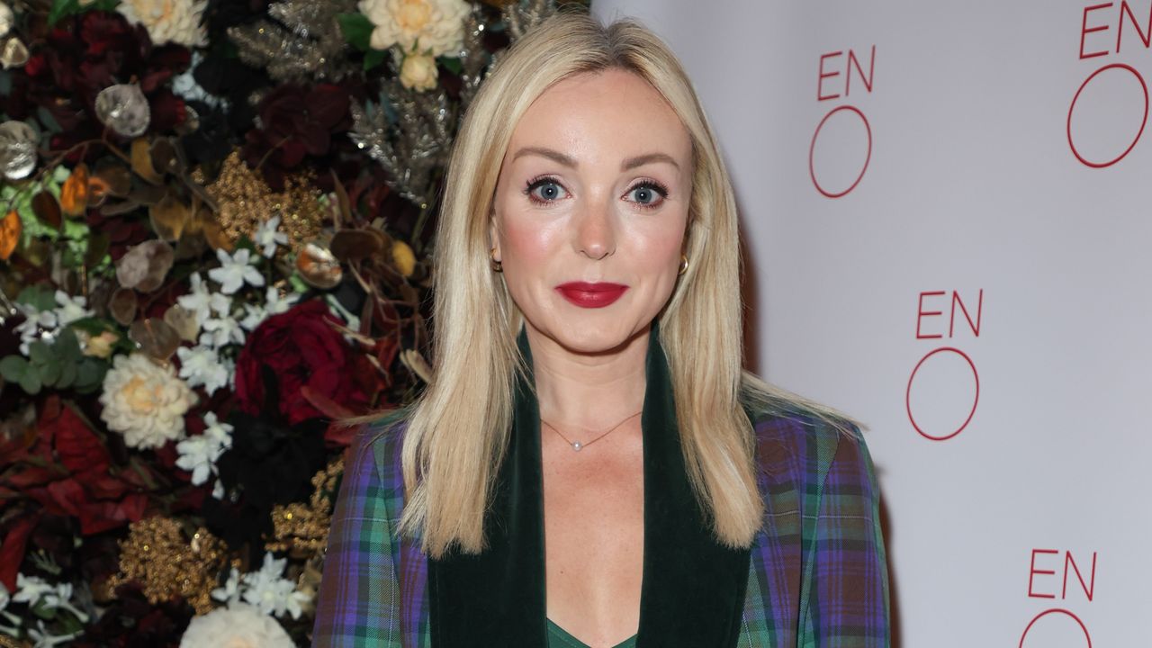 Helen George, wearing a tartan coat, attends the press night performance of Giacomo Puccini&#039;s &quot;Tosca&quot;, opening the ENO 2022/23 season, at London Coliseum on September 30, 2022