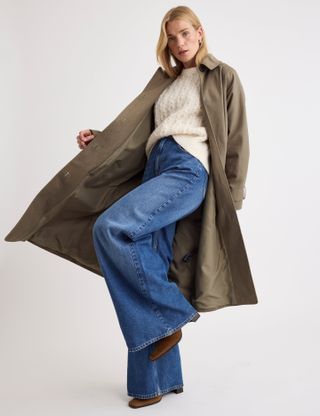 Khaki Oversized Single Breasted Trench Coat