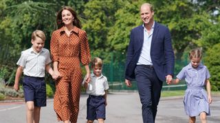 Prince George, Princess Charlotte and Prince Louis arrive for a settling in afternoon at Lambrook School, accompanied by Kate and Prince William