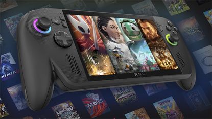 Xbox Ally X on a background featuring Xbox games