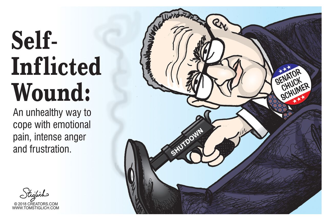 Political cartoon U.S. Chuck Schumer Democrats government shutdown deal