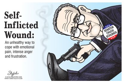 Political cartoon U.S. Chuck Schumer Democrats government shutdown deal