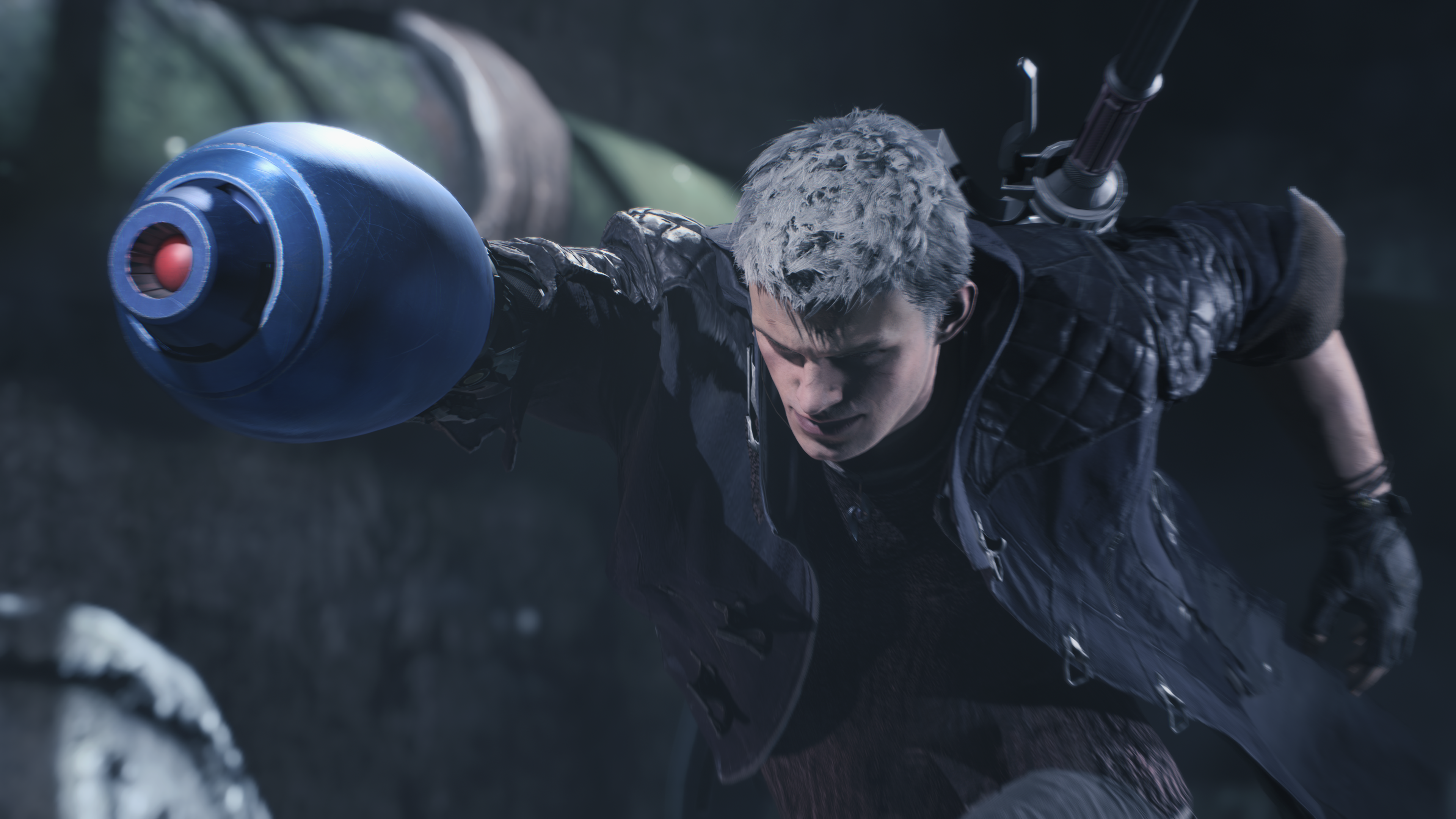 Devil May Cry nero holding a mega man gun 