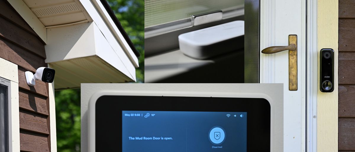 Vivint montage featuring hub touchscreen camera and doorbell