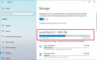 Windows 10 storage information