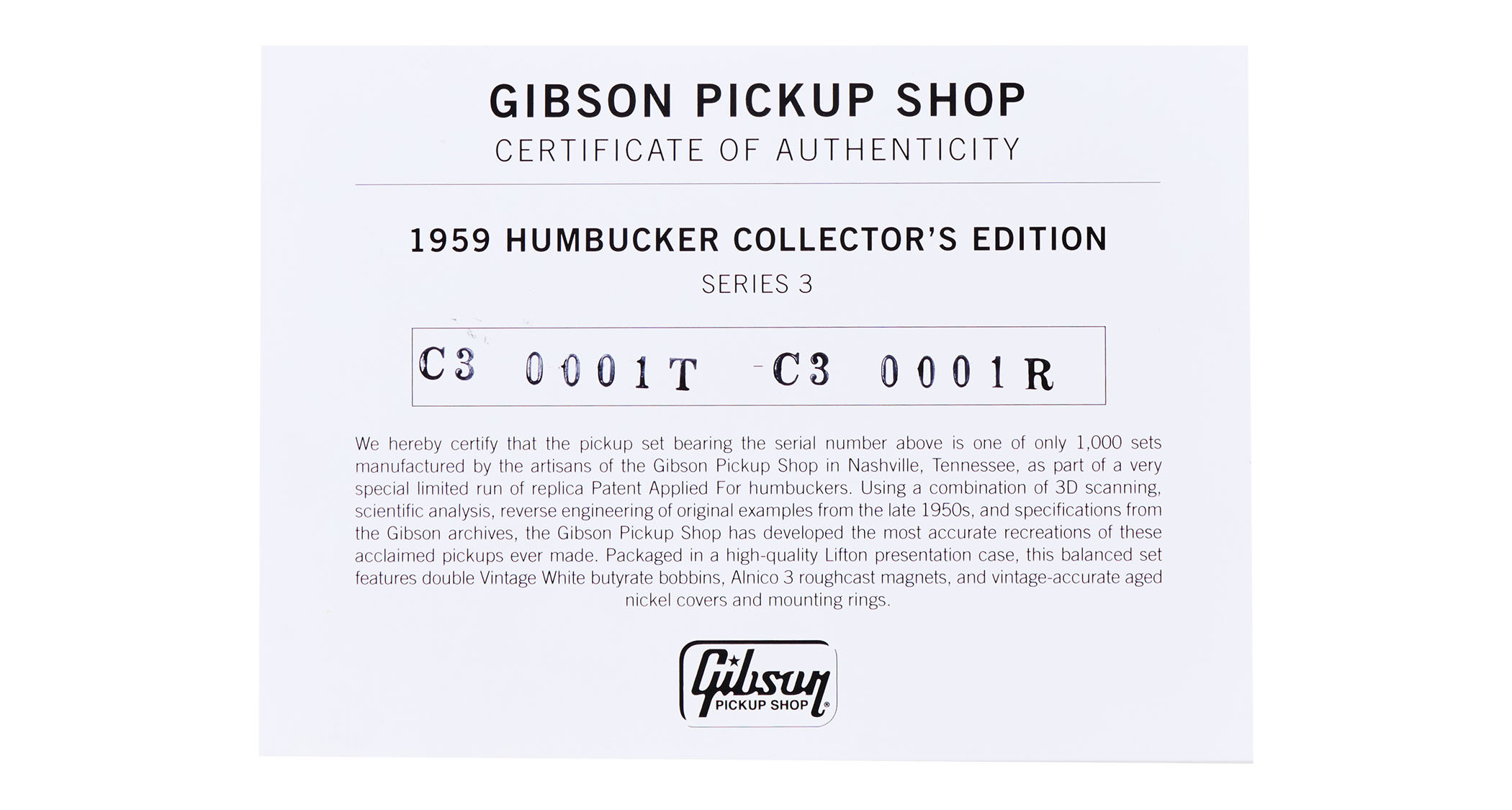 Gibson 1959 Humbucker Collector’s Edition Series 3: these Murphy Lab aged PAF replicas are limited to just 1000 units worldwide and ship in a brown pink fur-lined Lifton case just like the guitars.