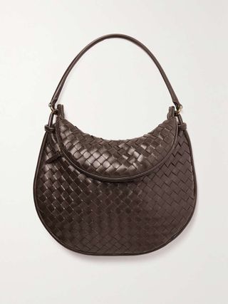 brown leather braided bag