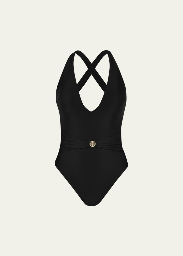 Lisa Solids Plunge One-Piece Swimsuit