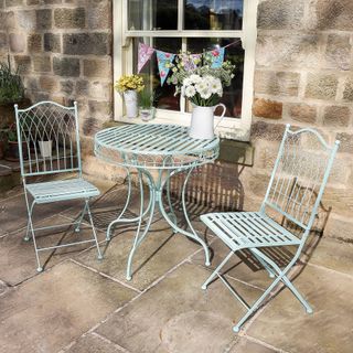 Summerhouse Wrought iron Blue Bistro round table and chairs set