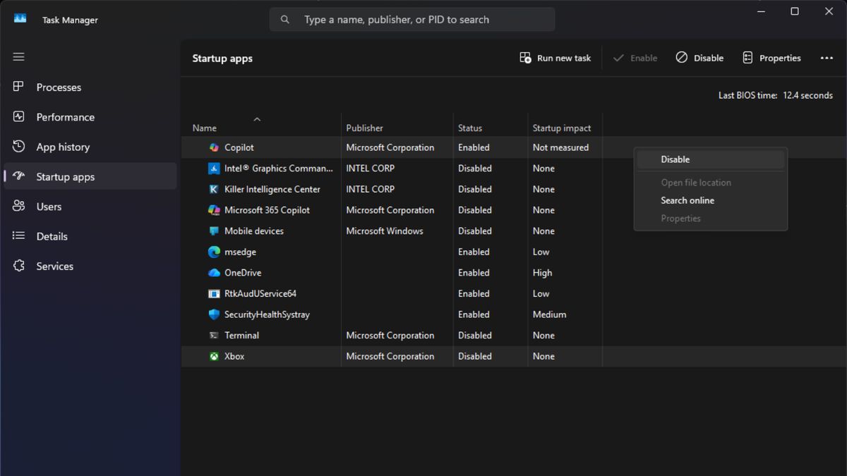 Windows 11 Task Manager Startup tab