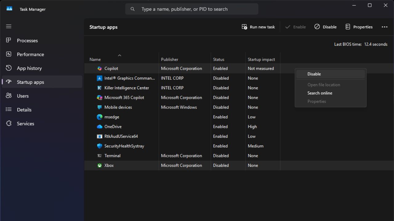 Windows 11 Task Manager Startup tab
