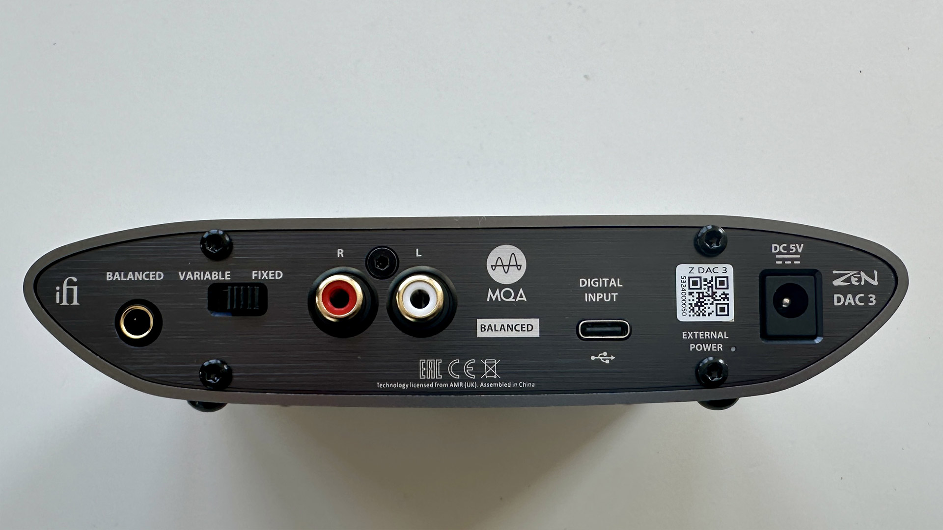 A close up of the bottom of the iFi Zen DAC 3