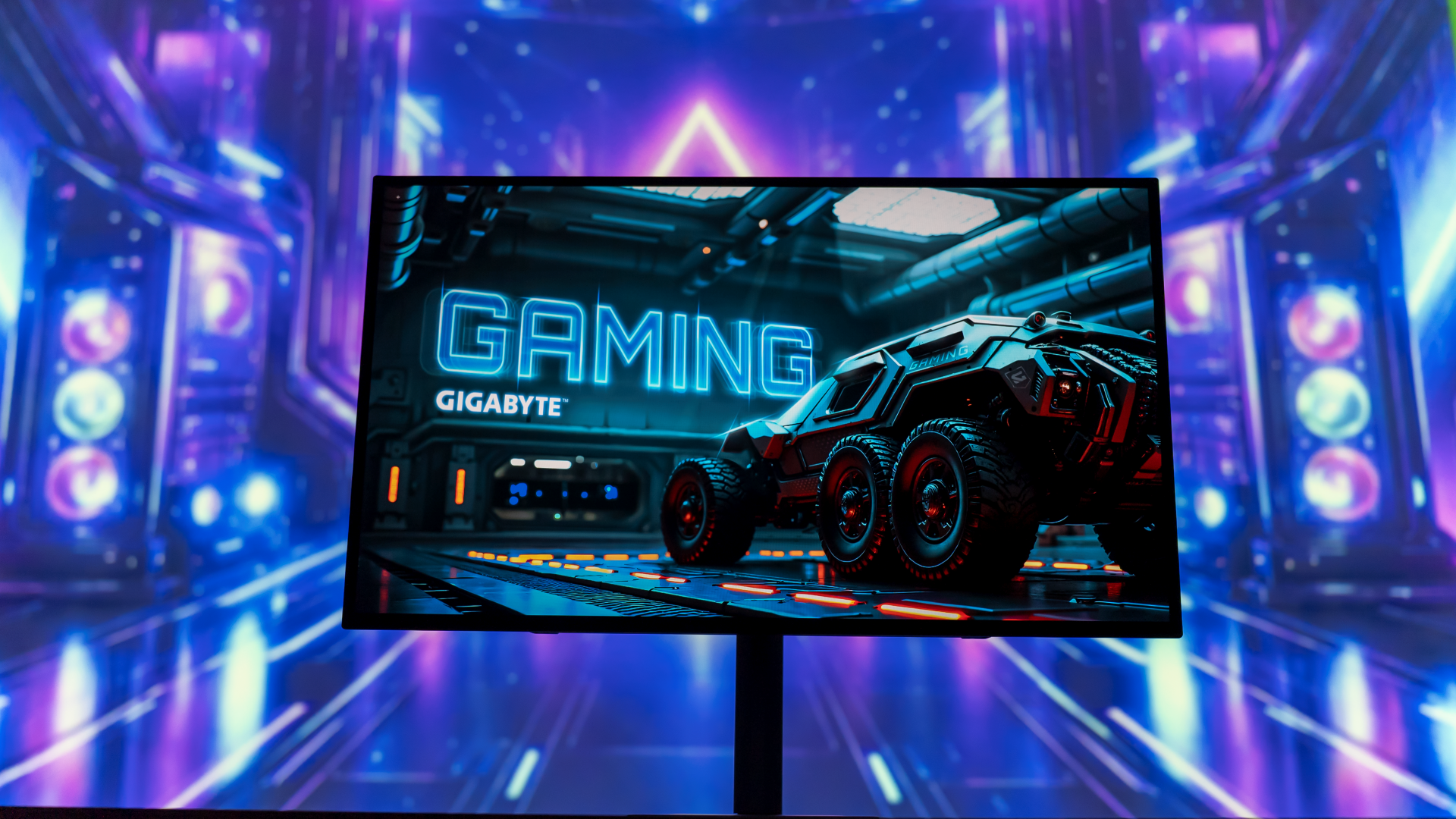 A Gigabyte OLED monitor in a retro setting