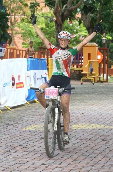 Women's stage winner Eva Lechner&rsquo;s was joyous at the finishing line