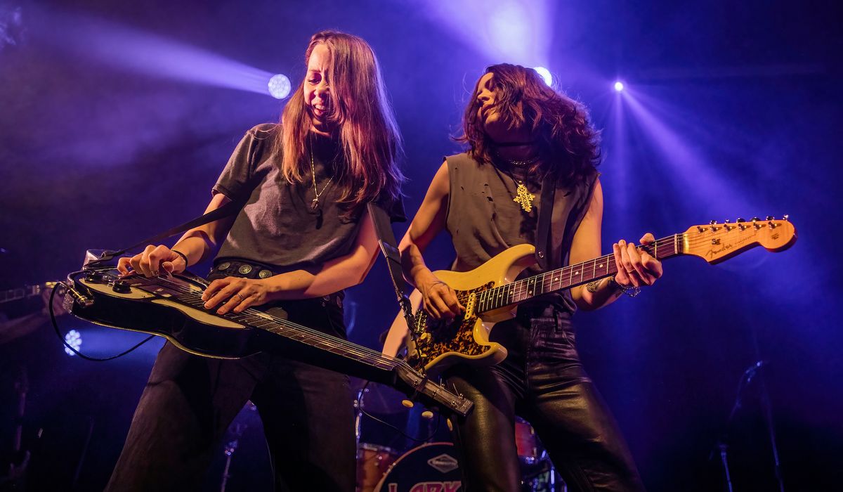 Megan Lovell (left) and Rebecca Lovell of Larkin Poe perform on stage at the Rockefeller Music Hall on June 3, 2022 in Oslo, Norway