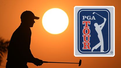 PGA Tour logo inset against the backdrop of a silhoutted golfer holding a putter
