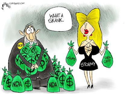Political cartoon U.S. Stormy Daniels Trump affair allegations NRA GOP