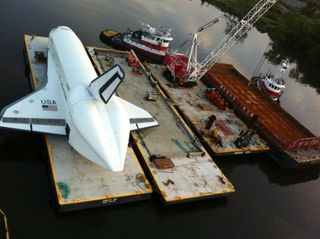 Shuttle Enterprise on Barge, Overhead Shot