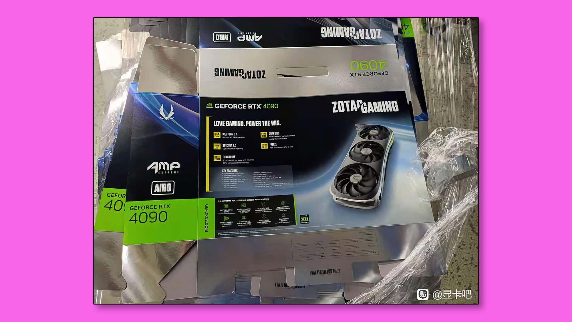 The purported packaging of the Zotac RTX 4090 AMP Extreme
