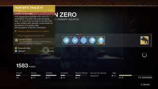 Destiny 2 Revision Zero Exotic perk hunter's trace