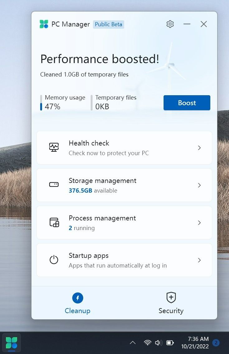 PC Manager app on Windows
