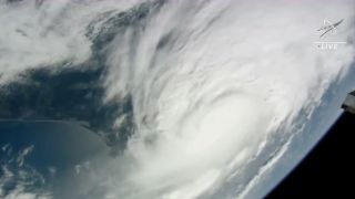 view of a hurricane seen from space.