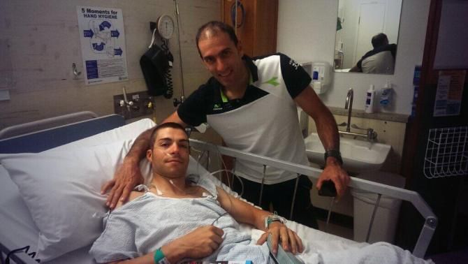 Visconti recovers from his tibia operation with support from his Movistar team soigneur