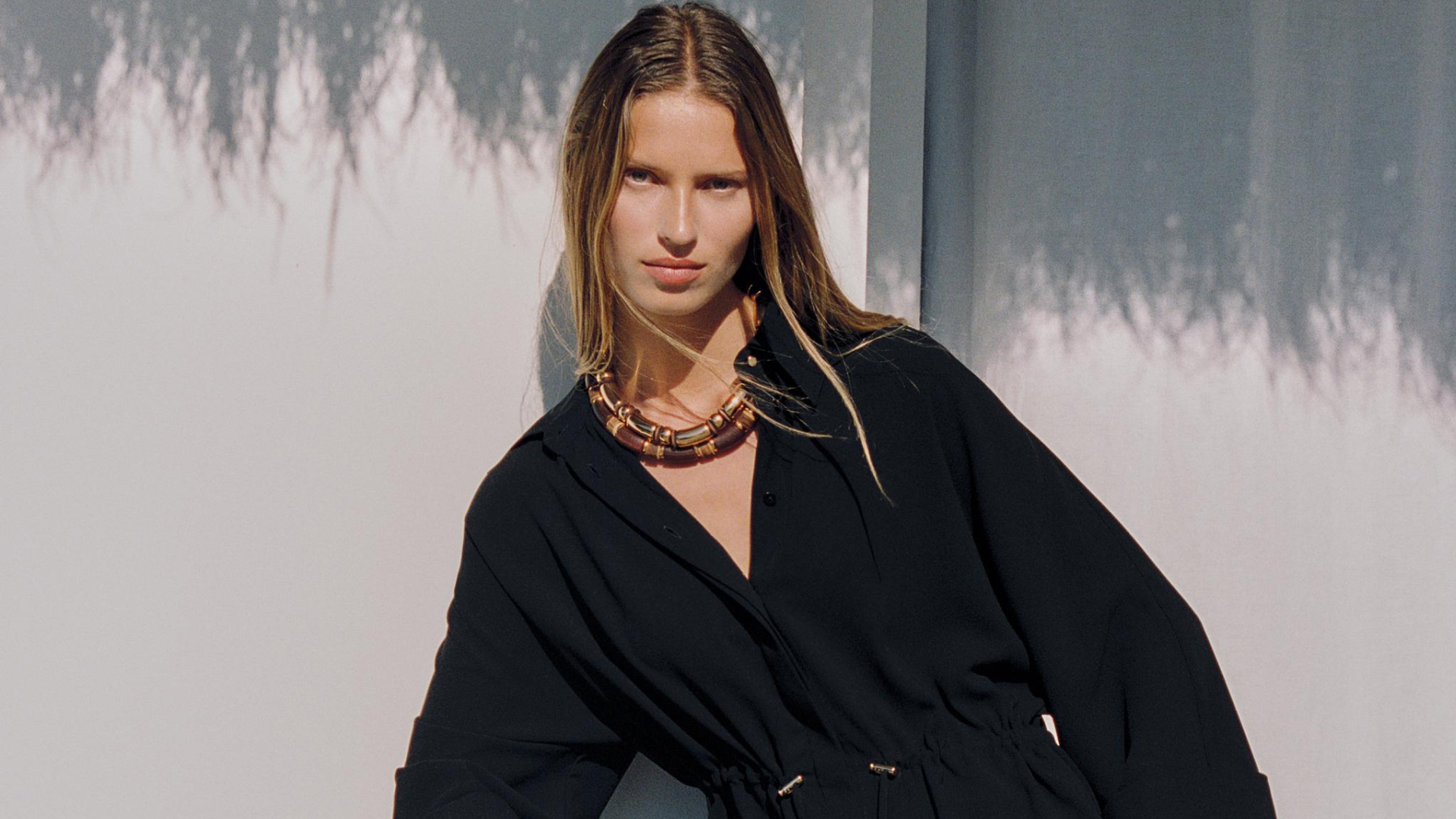 stylized image of zara model wearing Gathered Kimono Shirt