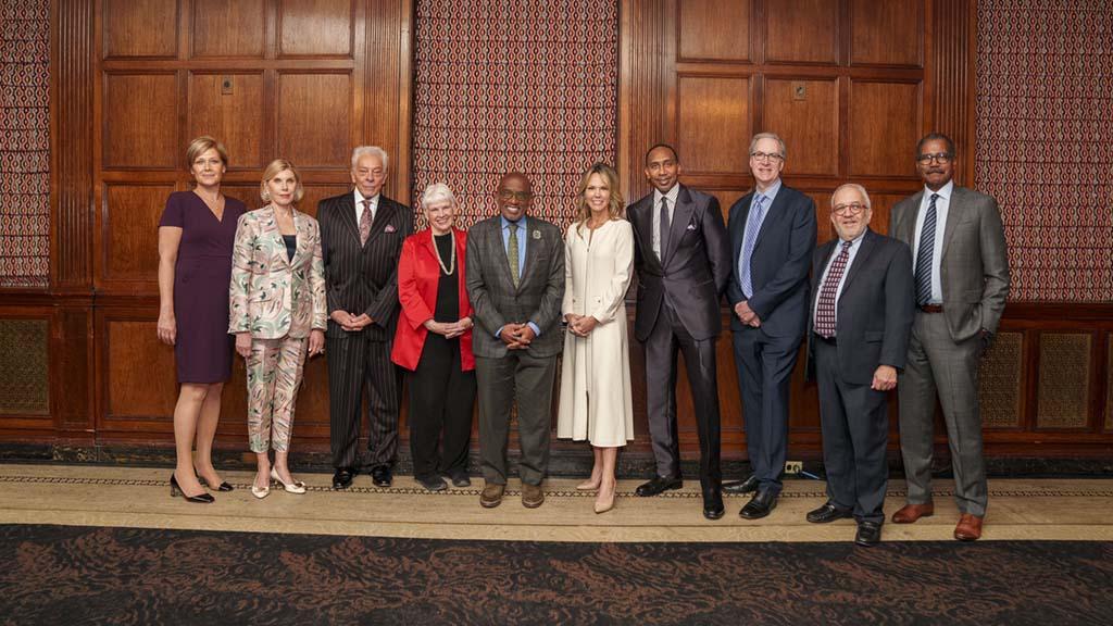 (From l.): LABF Co-Chair Heidi Raphael, Christine Baranski, Mike McVay, Patricia Smullin, Al Roker, Wendy McMahon, Stephen A. Smith, Steve Jones, LABF CO-Chair Jack Goodman and 2018 Giant and Event Emcee Bill Whitaker.