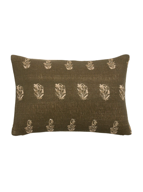Ivy Cotton Silk Blend 22"x15" Burnt Green Throw Pillow Cover