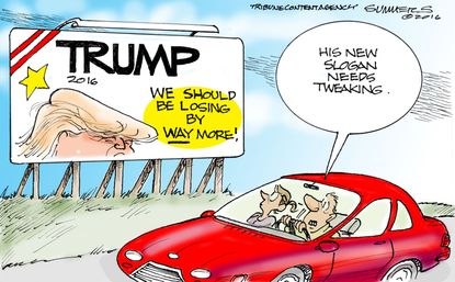 Political cartoon Donald Trump slogan billboard losing
