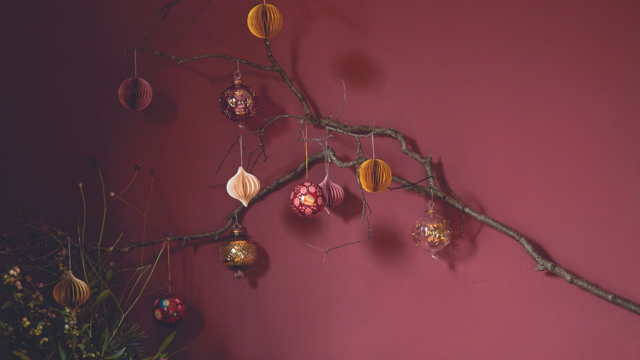 Alternative christmas tree branch with decorations