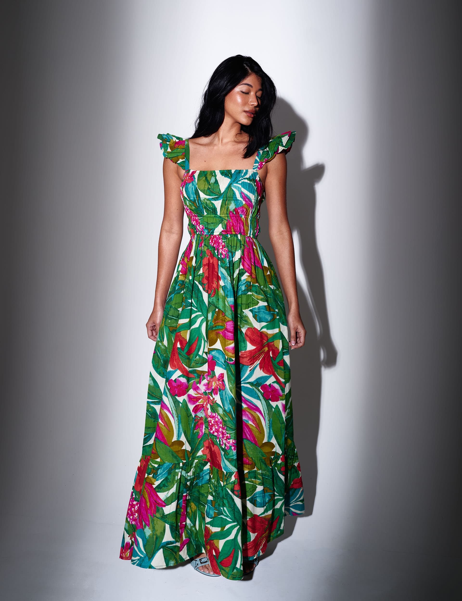Pure Cotton Floral Square Neck Maxi Dress