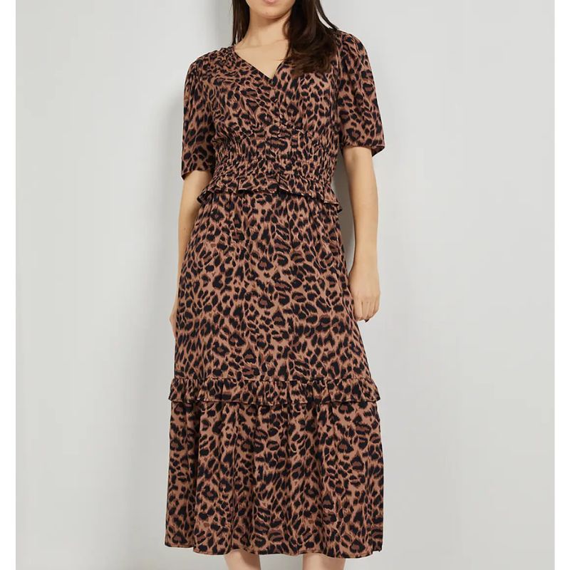 Dorothy Perkins , Leopard Empire Shirred Bodice Button Maxi Dress