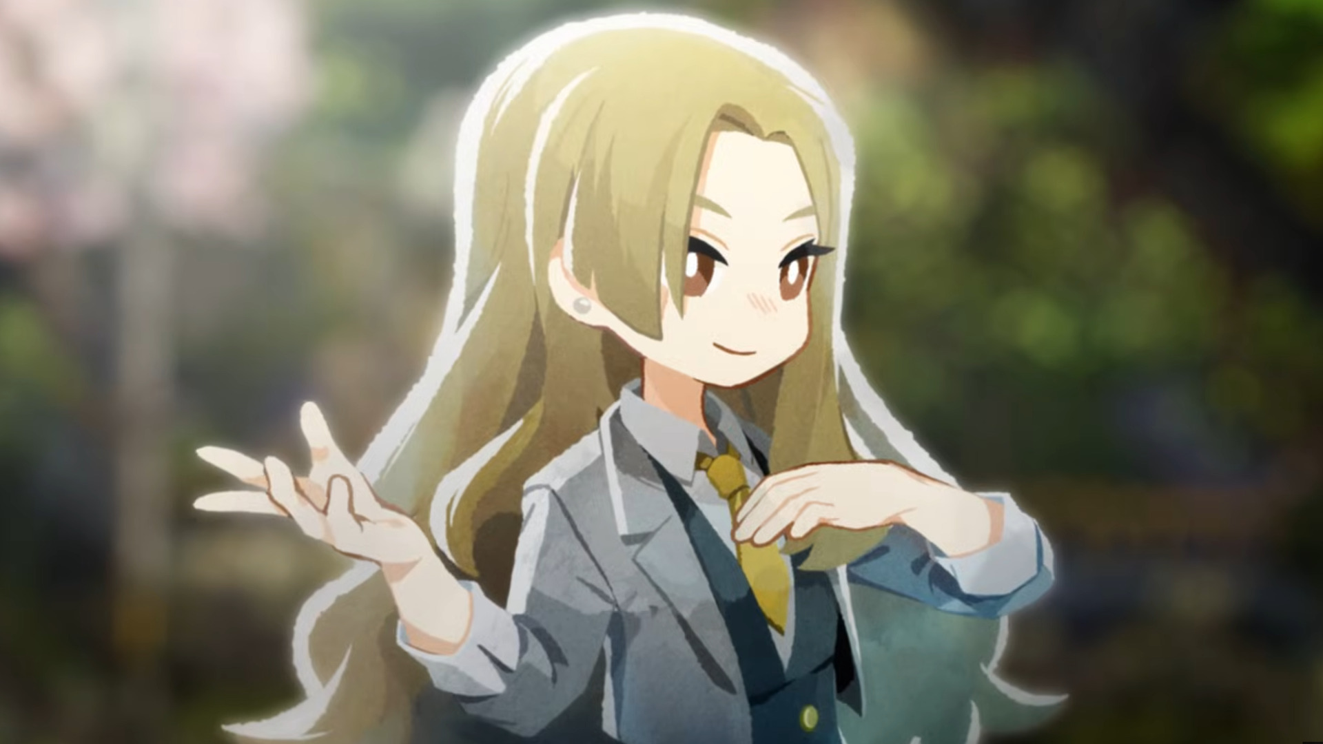 Young, blond-haired girl smirks and makes a passive gesture