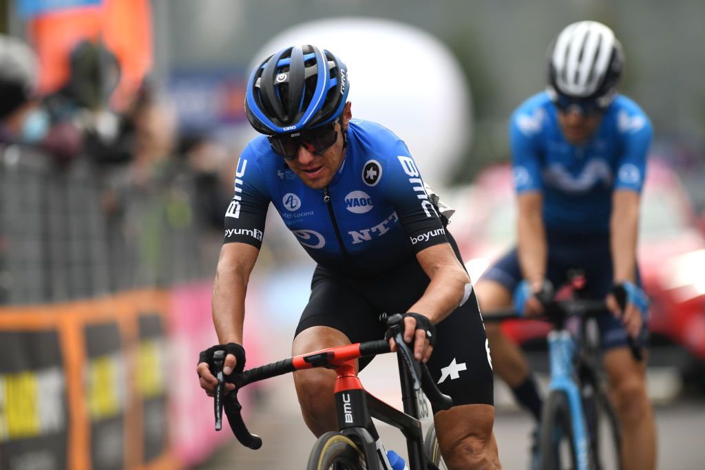 PIANCAVALLO ITALY OCTOBER 18 Arrival Domenico Pozzovivo of Italy and NTT Pro Cycling Team during the 103rd Giro dItalia 2020 Stage 15 a 185km stage from Base Aerea Rivolto Frecce Tricolori to Piancavallo 1290m girodiitalia Giro on October 18 2020 in Piancavallo Italy Photo by Tim de WaeleGetty Images