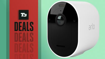 The Arlo Pro 4 in white on a green background – and on deal!