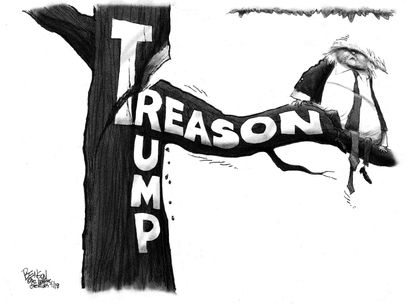 Political cartoon U.S. Trump Putin Helsinki summit treason